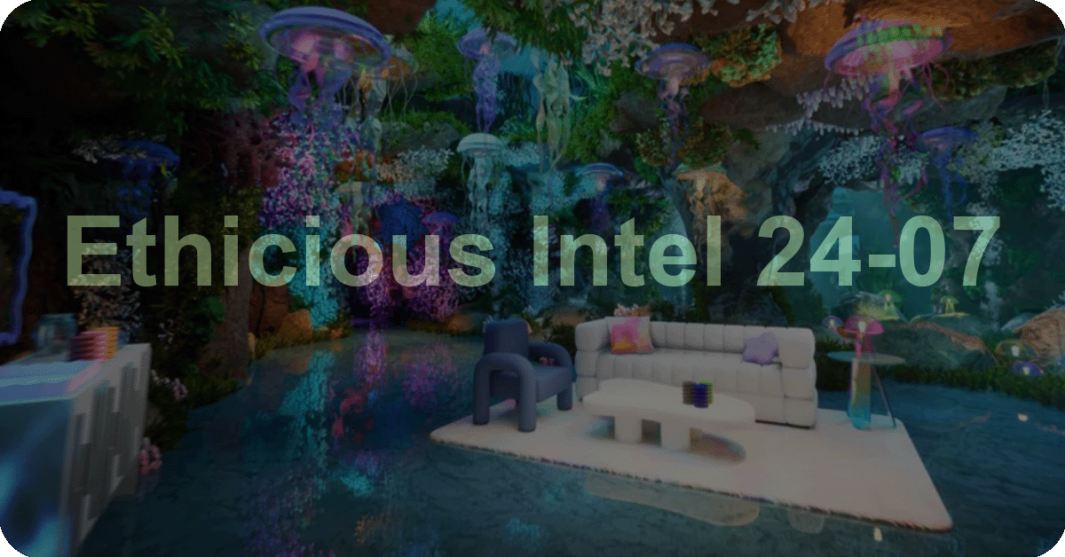 Ethicious Intel 24-07 title overlayed with a translucent effect over an "immersive interior experiences by Walmart" background